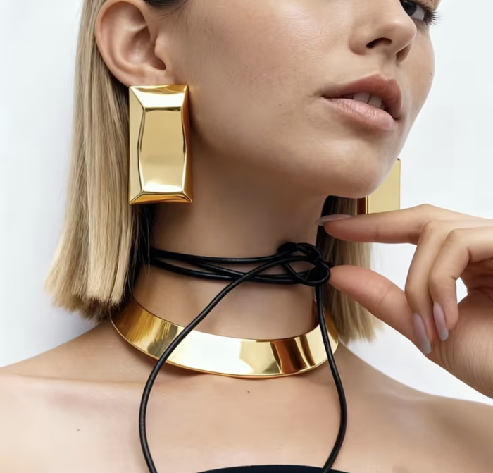 Сережки Tierra Luna "Gold Crumpled Rectangle"